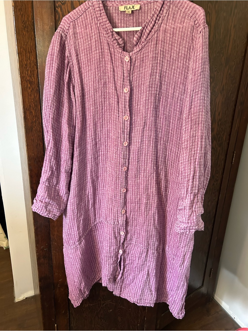 Flax Long Sleeve Button-Down Linen Kaftan Dress